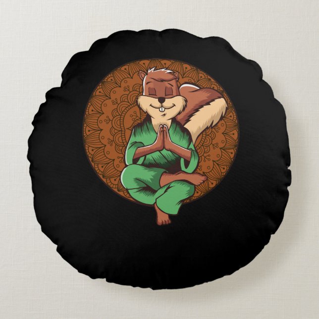 Cute Squirrel Zen Yoga Meditation Animal Buddha Round Cushion (Front)