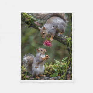 Cute Squirrels and Flower Throw Blanket