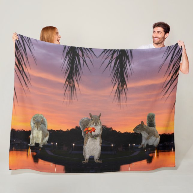 Cute Squirrels at sunset  Fleece Blanket (In Situ)