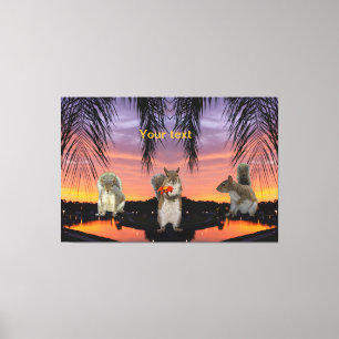 Cute Squirrels at Tropical sunset Canvas Print