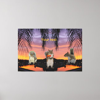 Cute Squirrels at Tropical sunset  Canvas Print