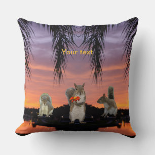 Cute Squirrels at Tropical sunset Cushion