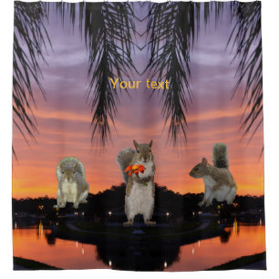 Cute Squirrels at Tropical sunset Shower Curtain