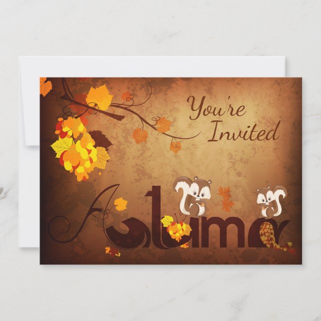 Cute Squirrels Autumn Fall Birthday Invitation (Front)