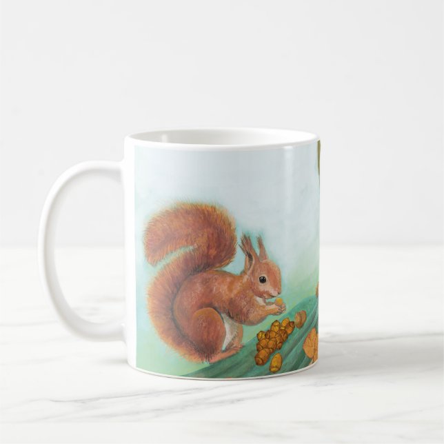 Cute Squirrels Eating Hazelnut Illustration  Coffee Mug (Left)