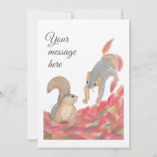 Cute Squirrels Fall Flat message / Thank you Card