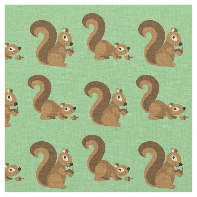 Cute Squirrels Kids Cartoon Fabric (Close Up)