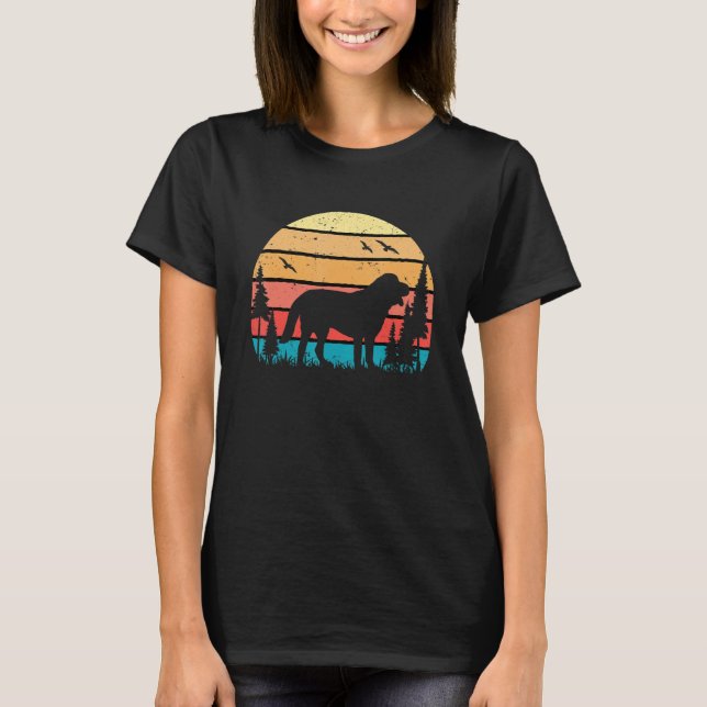 Cute St Bernard Dog Puppy Retro Sunset T-Shirt (Front)