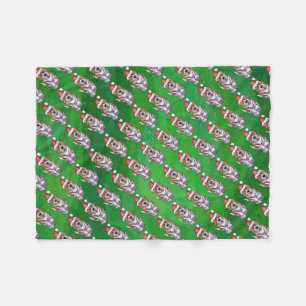Cute St. Bernard in Hat Pattern on Green Fleece Blanket