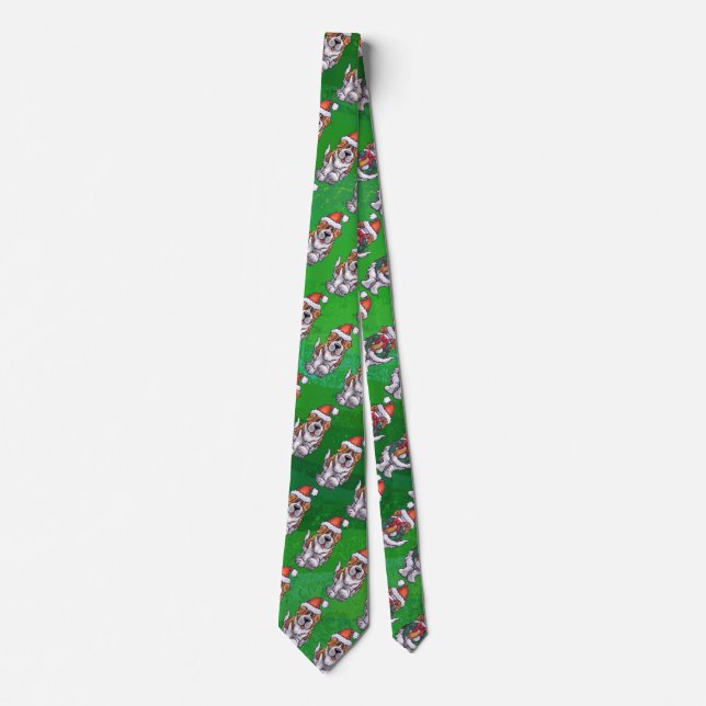 Cute St. Bernard in Hat Pattern on Green Tie (Front)