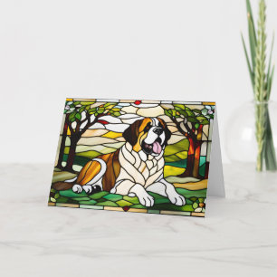 Cute St. Bernard Stained Glass Card