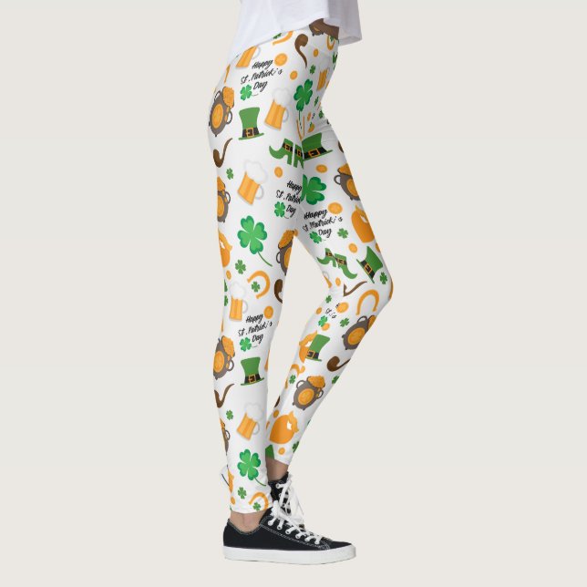 Cute St. Paddy's Day Irish Themed Pattern Leggings (Right)
