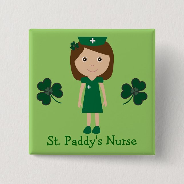 Cute St. Paddy's Nurse Cartoon Character 15 Cm Square Badge (Front)