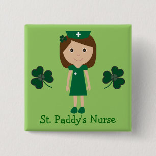 Cute St. Paddy's Nurse Cartoon Character 15 Cm Square Badge