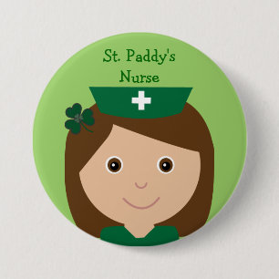 Cute St. Paddy's Nurse Cartoon Character 7.5 Cm Round Badge