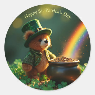 Cute St. Patrick’s Day Teddy Bear Classic Round Sticker