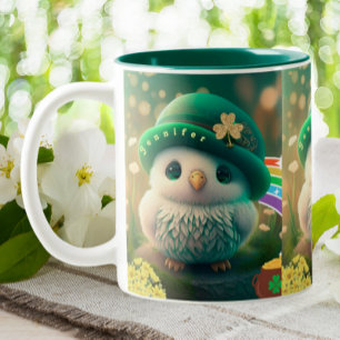 Cute St Patricks Day Baby Owl Personalised  Two-Tone Coffee Mug