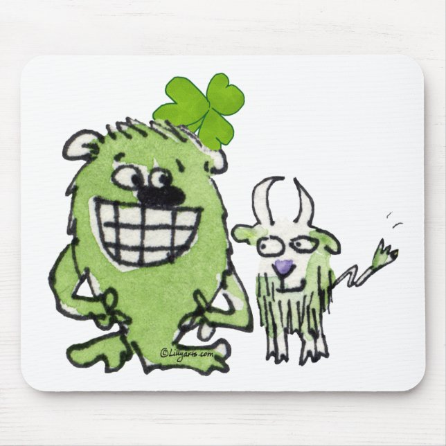 Cute St Patricks Day Cartoon Creatures Mousepad (Front)