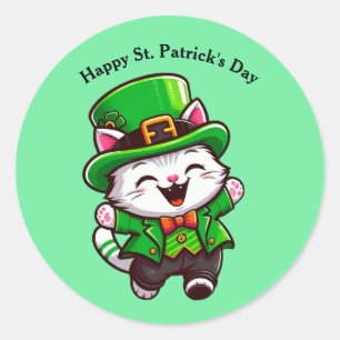 Cute St. Patrick's Day Cat post card Classic Round Sticker