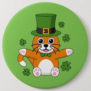 Cute St Patrick's Day Cat with Shamrocks Cartoon 6 Cm Round Badge