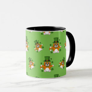 Cute St Patrick's Day Cat with Shamrocks Cartoon Mug