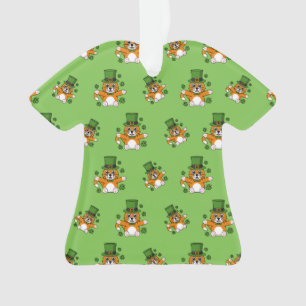 Cute St Patrick's Day Cat with Shamrocks Cartoon Ornament