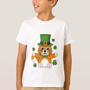 Cute St Patrick's Day Cat with Shamrocks Cartoon T-Shirt