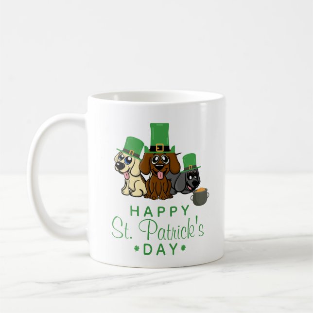 Cute St. Patrick's Day Dogs Leprechaun Hats Puppy Coffee Mug (Left)