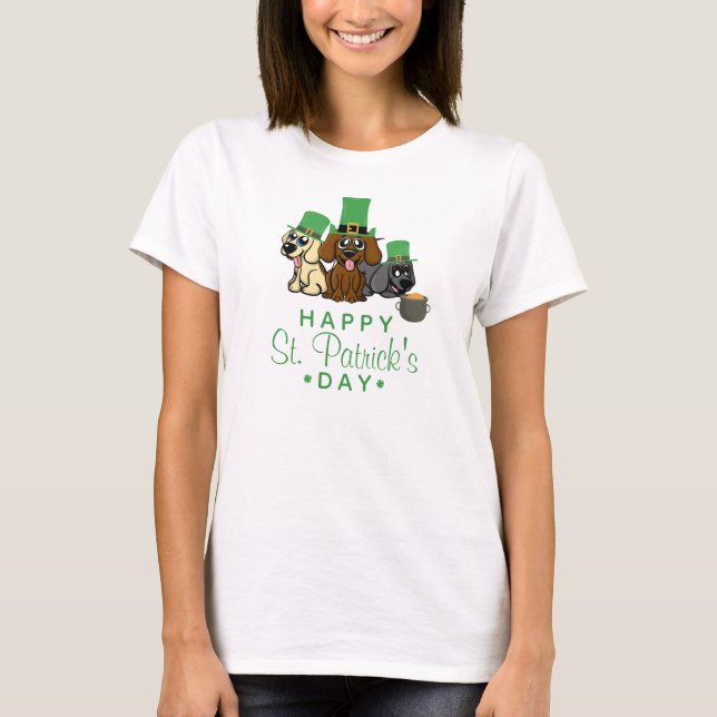 Cute St. Patrick's Day Dogs Leprechaun Hats Puppy T-Shirt (Front)