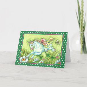 CUTE ST. PATRICK'S DAY FLYING IRISH PONY, FAIRY HOLIDAY CARD