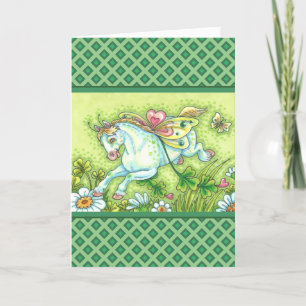 CUTE ST. PATRICK'S DAY FLYING IRISH PONY, FAIRY HOLIDAY CARD