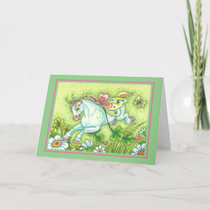 CUTE ST. PATRICK'S DAY FLYING IRISH PONY, FAIRY HOLIDAY CARD