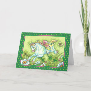 CUTE ST. PATRICK'S DAY FLYING IRISH PONY, FAIRY HOLIDAY CARD