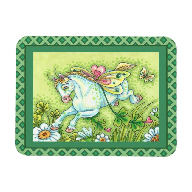 CUTE ST. PATRICK'S DAY FLYING IRISH PONY, FAIRY MAGNET (Horizontal)