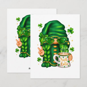 Cute St Patricks Day Gnome Drinking Coffee Holiday Card