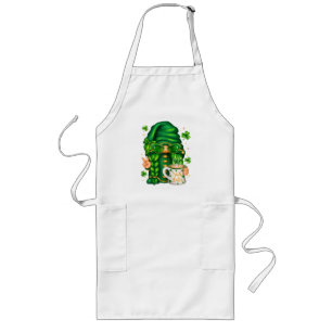 Cute St Patricks Day Gnome Drinking Coffee Long Apron