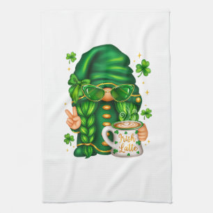 Cute St Patricks Day Gnome Drinking Coffee Tea Towel