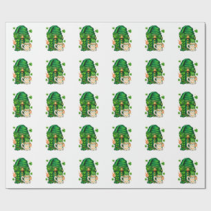 Cute St Patricks Day Gnome Drinking Coffee Wrapping Paper