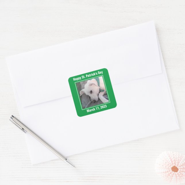 Cute St. Patrick's Day Green Lazy Dog Square Sticker (Envelope)