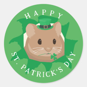 Cute St Patrick's Day Hamster peeking through hole Classic Round Sticker