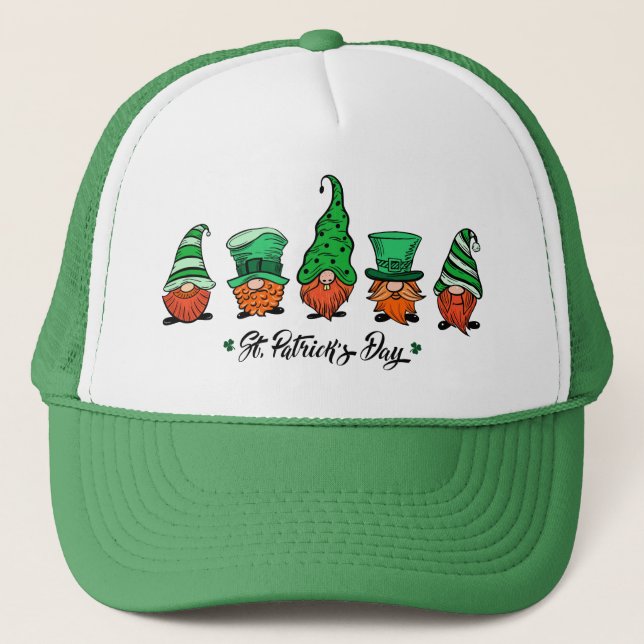 Cute St Patrick's Day Irish Gnomes Trucker Hat (Front)