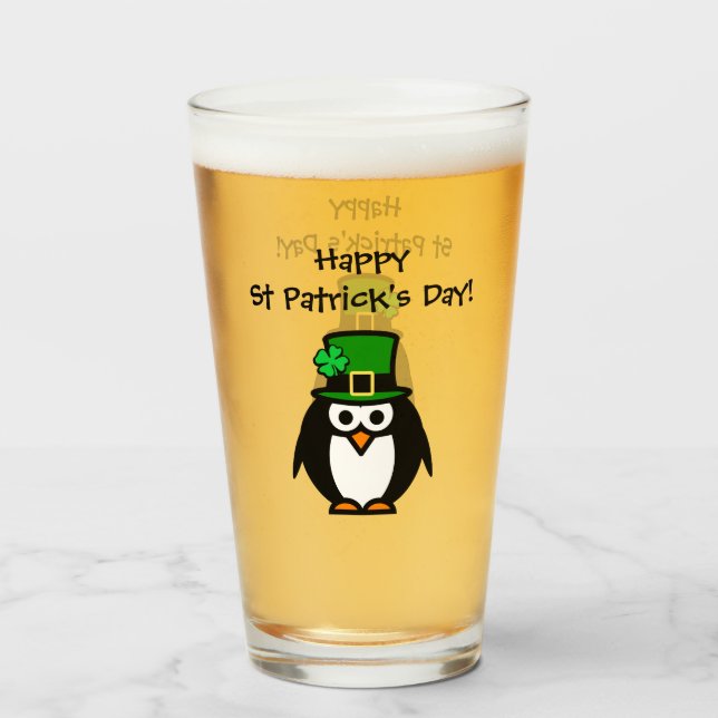 Cute St Patricks Day leprechaun cartoon beer glass (Front Filled)