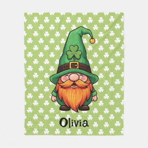 Cute St. Patrick's Day Lucky Leprechaun Gnome Fleece Blanket