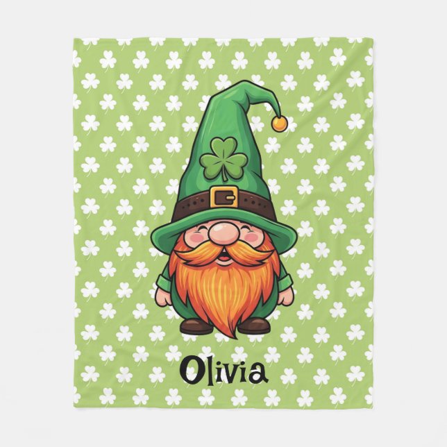 Cute St. Patrick's Day Lucky Leprechaun Gnome  Fleece Blanket (Front)