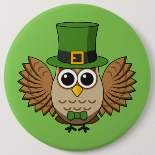 Cute St Patrick's Day Owl Cartoon 6 Cm Round Badge
