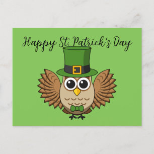 Cute St Patrick's Day Owl Cartoon Add Text Holiday Postcard