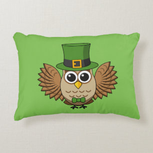 Cute St Patrick's Day Owl Cartoon Decorative Cushion