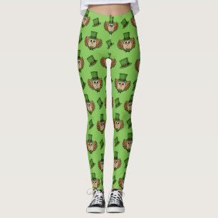 Cute St Patrick's Day Owl Cartoon Leggings