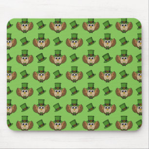 Cute St Patrick's Day Owl Cartoon Mouse Mat