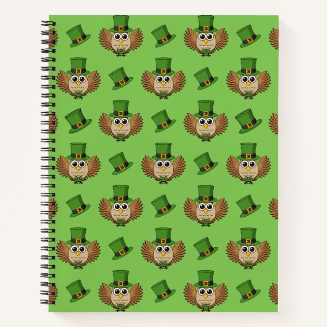 Cute St Patrick's Day Owl Cartoon Notebook (Front)